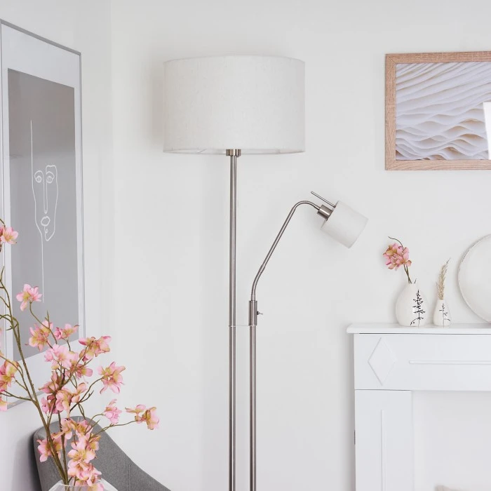 Hofstein Antillo Stehleuchte Nickel-Matt, 2-flammig 2 Hofstein Antillo Stehleuchte Nickel-Matt, 2-flammig – Bild 2