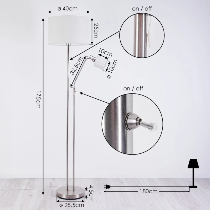 Hofstein Antillo Stehleuchte Nickel-Matt, 2-flammig 4 Hofstein Antillo Stehleuchte Nickel-Matt, 2-flammig – Bild 4