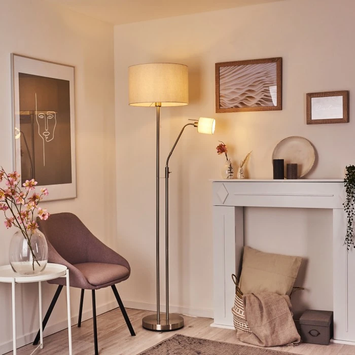 Hofstein Antillo Stehleuchte Nickel-Matt, 2-flammig 7 Hofstein Antillo Stehleuchte Nickel-Matt, 2-flammig – Bild 7