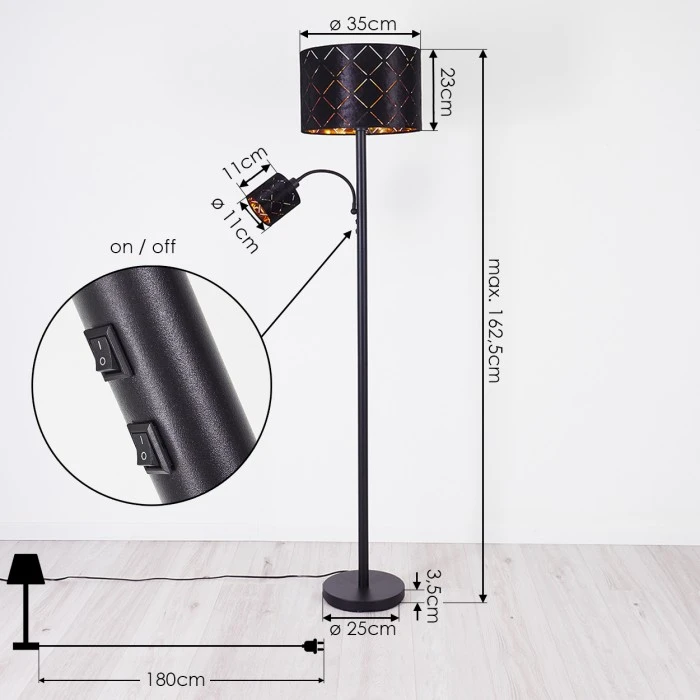 Hofstein Arnoya Stehleuchte Schwarz, 2-flammig 4 Hofstein Arnoya Stehleuchte Schwarz, 2-flammig – Bild 4