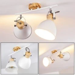 Hofstein Banjul Deckenleuchte Weiß, Holz hell, 2-flammig