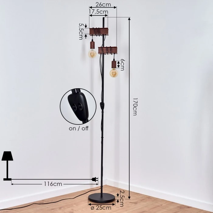 Hofstein Barbengo Stehleuchte Schwarz, Rostfarben, 2-flammig 4 Hofstein Barbengo Stehleuchte Schwarz, Rostfarben, 2-flammig – Bild 4