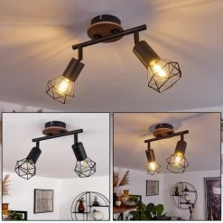 Hofstein Baripada Deckenleuchte Schwarz, Holz dunkel, 2-flammig