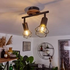 Hofstein Baripada Deckenleuchte Schwarz, Holz dunkel, 2-flammig -Bürolampen Verkäufe baripada deckenleuchte h3388020 6