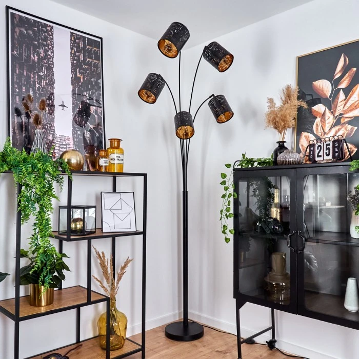 Hofstein Bathinda Stehleuchte Schwarz, 5-flammig 2 Hofstein Bathinda Stehleuchte Schwarz, 5-flammig – Bild 2