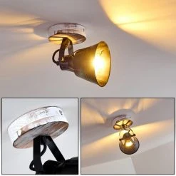 Hofstein Berkeley Deckenleuchte Schwarz, Holz hell, Schwarz-Gold, 1-flammig