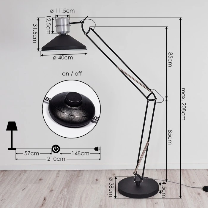 Hofstein Chara Stehleuchte Schwarz, Silber, 1-flammig 4 Hofstein Chara Stehleuchte Schwarz, Silber, 1-flammig – Bild 4