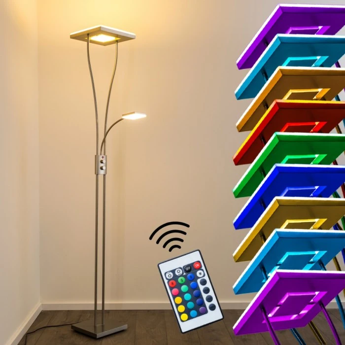 Hofstein Notigi Deckenfluter LED Nickel-Matt, 2-flammig, Fernbedienung, Farbwechsler 3 Hofstein Notigi Deckenfluter LED Nickel-Matt, 2-flammig, Fernbedienung, Farbwechsler – Bild 3