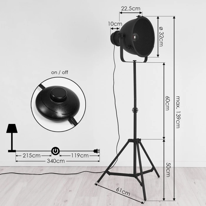 Hofstein Ogho Stehleuchte Schwarz, 1-flammig 4 Hofstein Ogho Stehleuchte Schwarz, 1-flammig – Bild 4