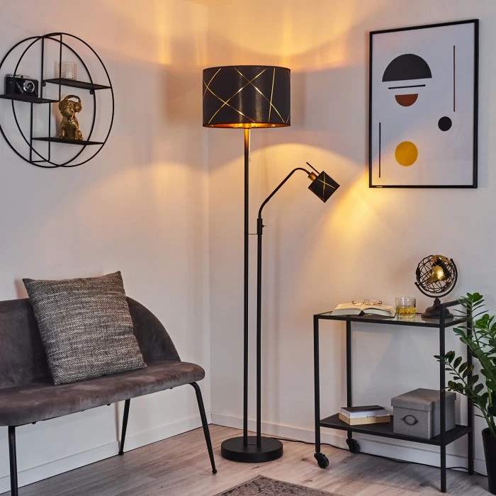 Hofstein Opatija Stehleuchte Chrom, Schwarz, 2-flammig 1 Hofstein Opatija Stehleuchte Chrom, Schwarz, 2-flammig