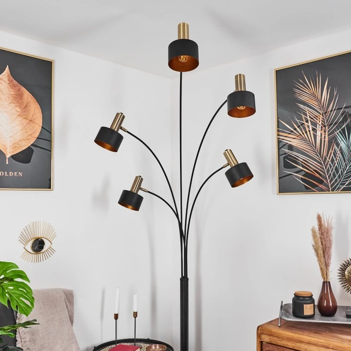 Hofstein Pretoria Stehleuchte Schwarz, Altmessing, 5-flammig 2 Hofstein Pretoria Stehleuchte Schwarz, Altmessing, 5-flammig – Bild 2