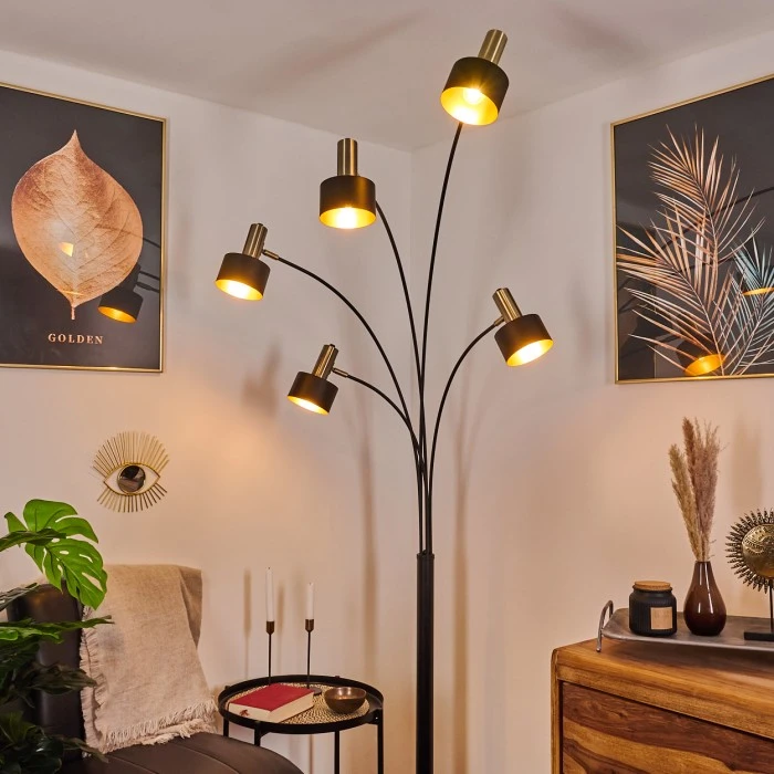 Hofstein Pretoria Stehleuchte Schwarz, Altmessing, 5-flammig 11 Hofstein Pretoria Stehleuchte Schwarz, Altmessing, 5-flammig – Bild 11