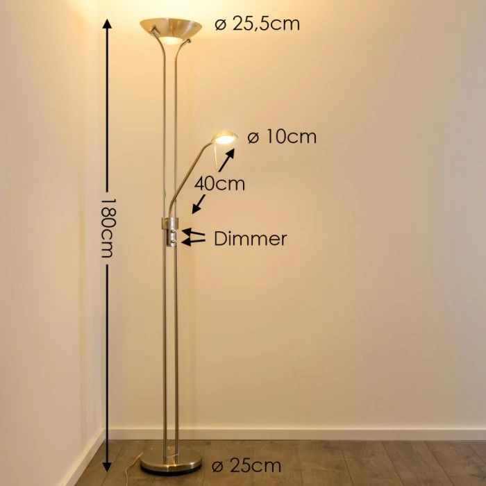 Hofstein Rom Deckenfluter LED Nickel-Matt, 2-flammig 2 Hofstein Rom Deckenfluter LED Nickel-Matt, 2-flammig – Bild 2