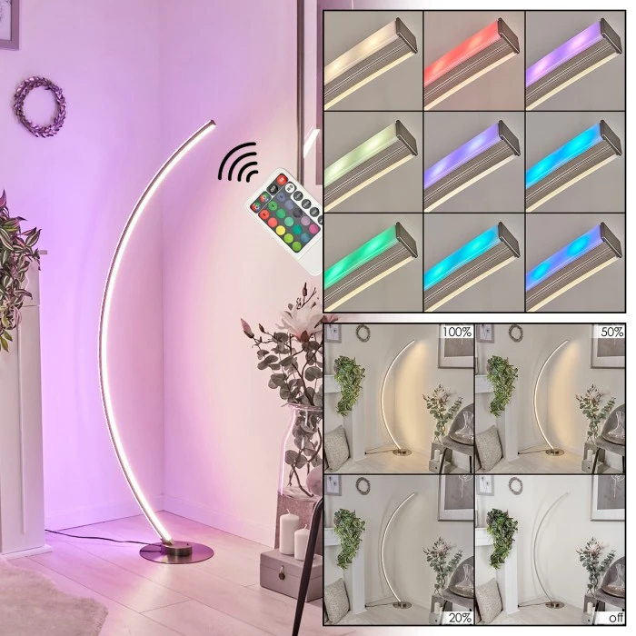 Hofstein Scar RGB Bogenlampe LED Nickel-Matt, 1-flammig, Fernbedienung, Farbwechsler 1 Hofstein Scar RGB Bogenlampe LED Nickel-Matt, 1-flammig, Fernbedienung, Farbwechsler