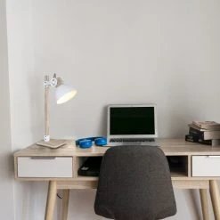 Steinhauer Gearwood Tischleuchte Weiß, Holz dunkel, 1-flammig