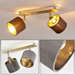 Hofstein Tibro Deckenleuchte Nickel-Matt, Messing, 2-flammig