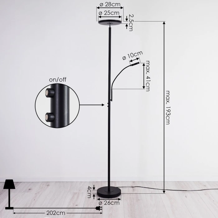 Hofstein Wonsbek Deckenfluter LED Schwarz, 2-flammig 4 Hofstein Wonsbek Deckenfluter LED Schwarz, 2-flammig – Bild 4