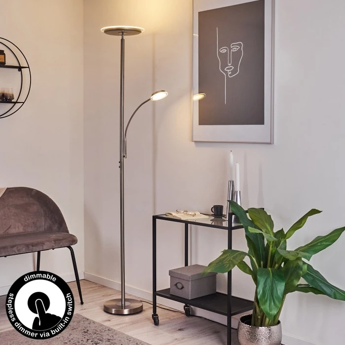 Hofstein Wonsbek Stehleuchte LED Nickel-Matt, 2-flammig 1 Hofstein Wonsbek Stehleuchte LED Nickel-Matt, 2-flammig