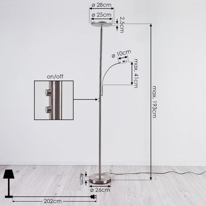 Hofstein Wonsbek Stehleuchte LED Nickel-Matt, 2-flammig 4 Hofstein Wonsbek Stehleuchte LED Nickel-Matt, 2-flammig – Bild 4