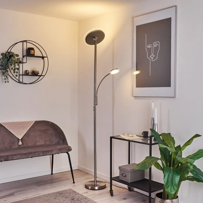 Hofstein Wonsbek Stehleuchte LED Nickel-Matt, 2-flammig 9 Hofstein Wonsbek Stehleuchte LED Nickel-Matt, 2-flammig – Bild 9